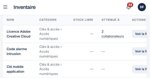Interface MyDotation de gestion des items et des stocks